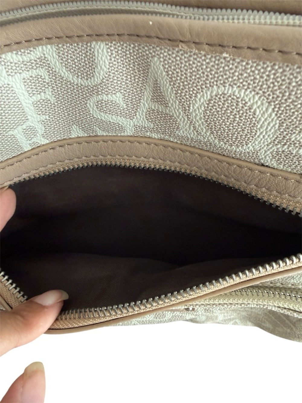 Neutral Monogram Crossbody Bag Multi Zip Beige Taupe Handbag Multi Compartment - Picture 6 of 16